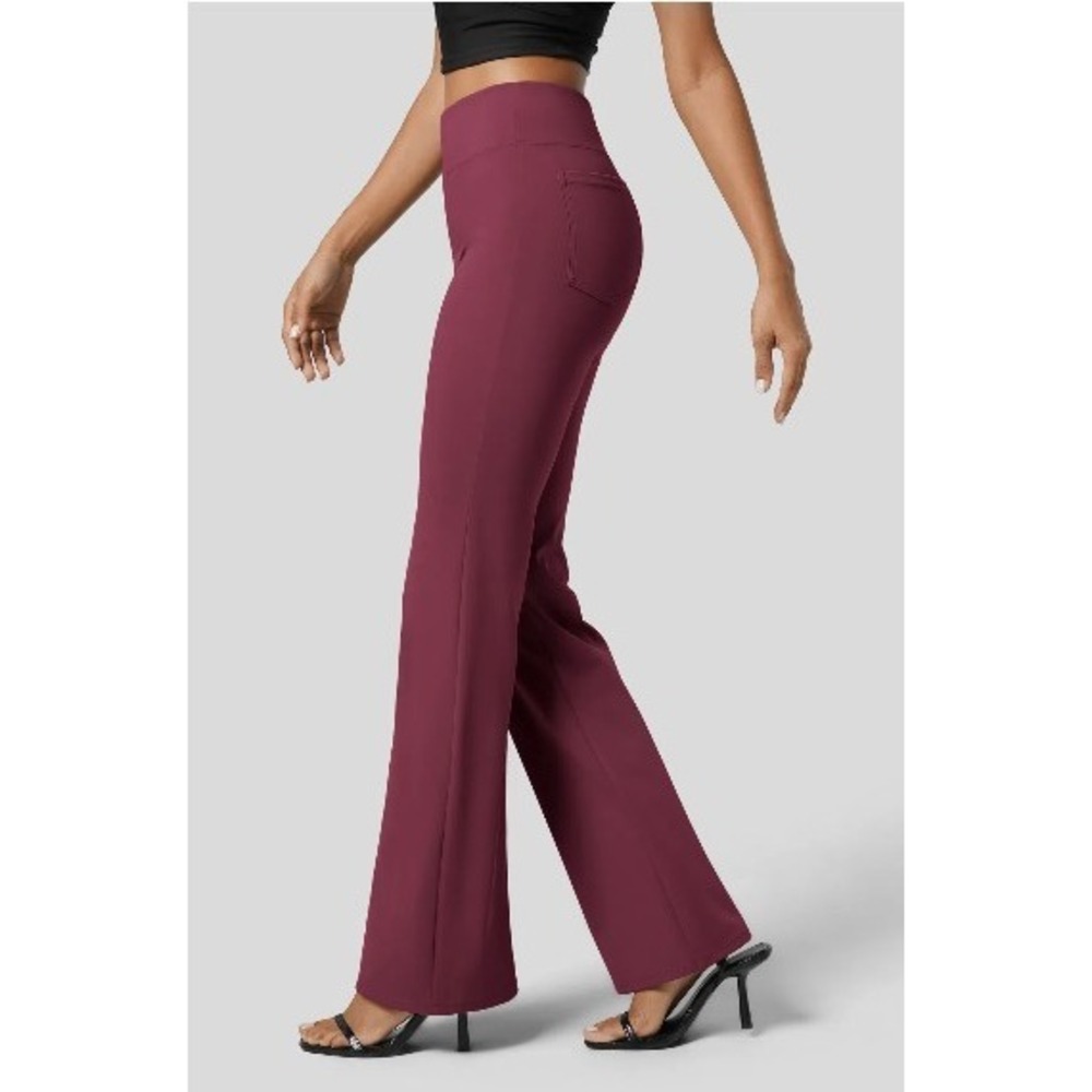 Halara Burgundy High Waisted Flare Leg Pants Stretch Athletic Trousers Medium